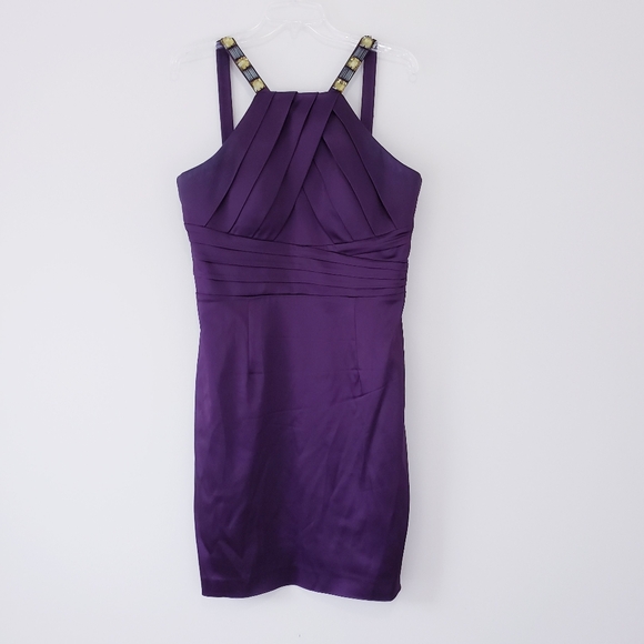 Calvin Klein Dresses & Skirts - Calvin Klein Dark Purple Jeweled Neckline Cocktail Dress Size 12